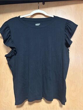 Lands' End Black Ruffle Sleeve Tee